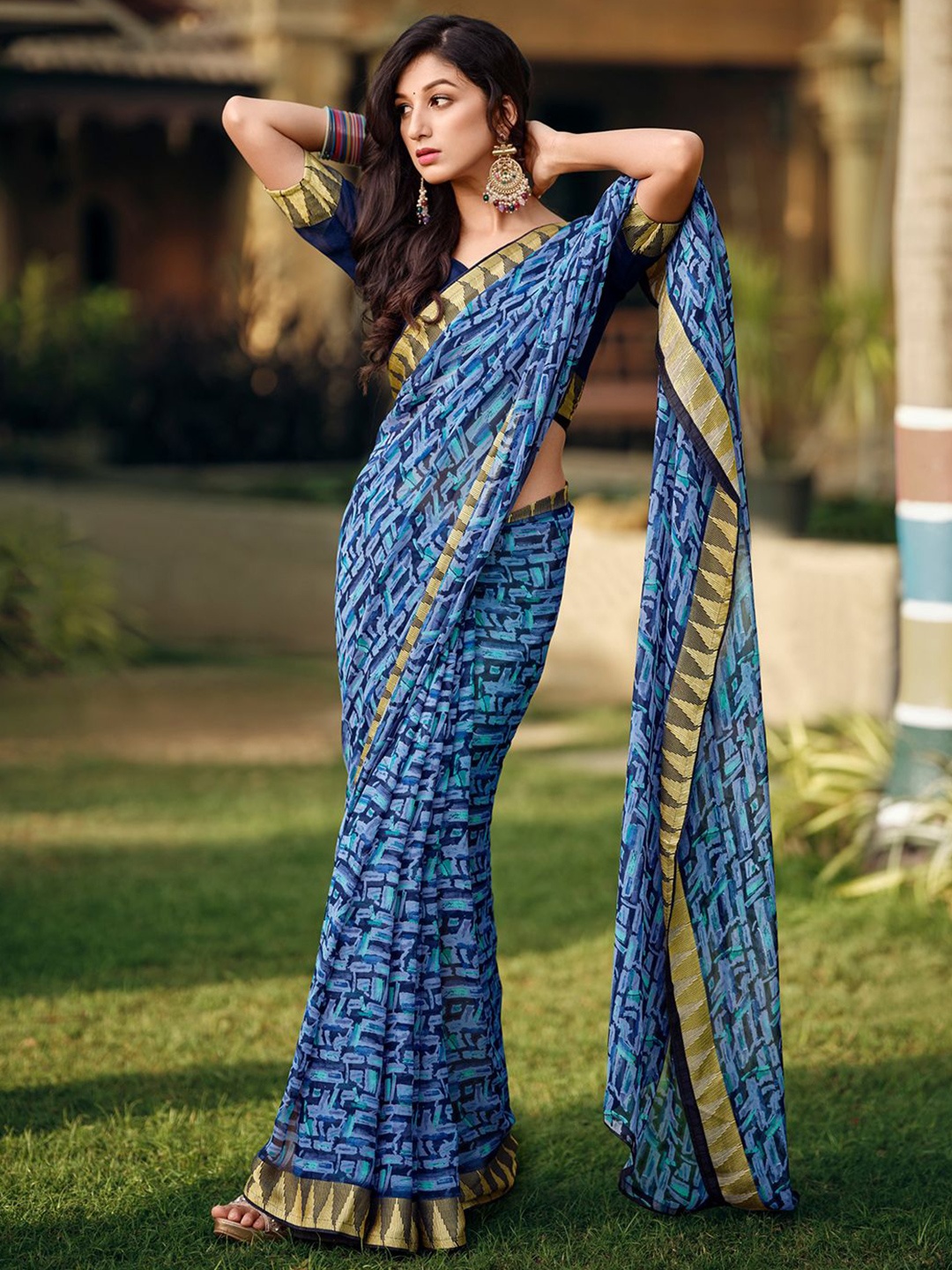 

SANSKAR Pure Georgette Saree, Blue