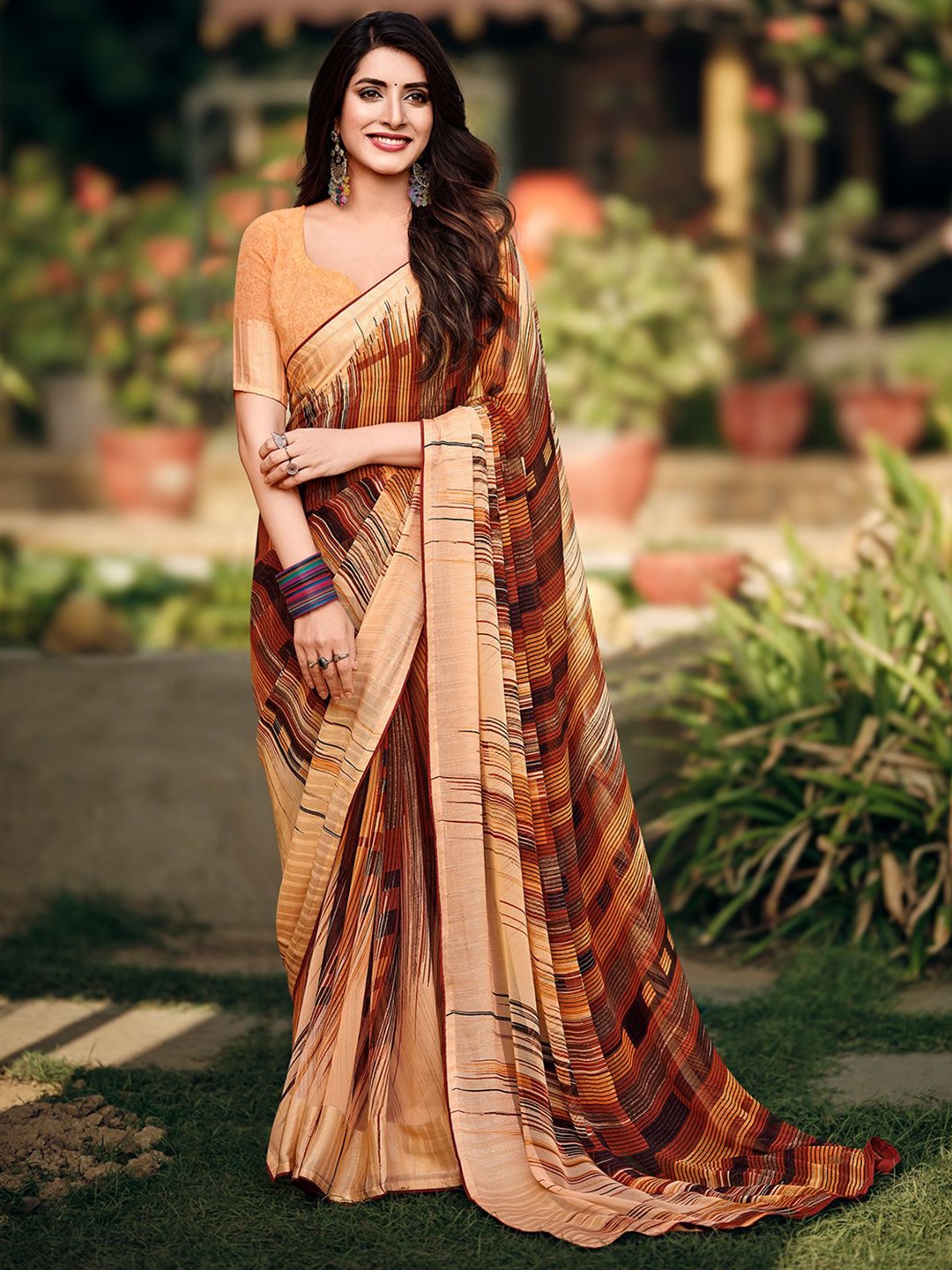 

SANSKAR Pure Georgette Saree, Beige