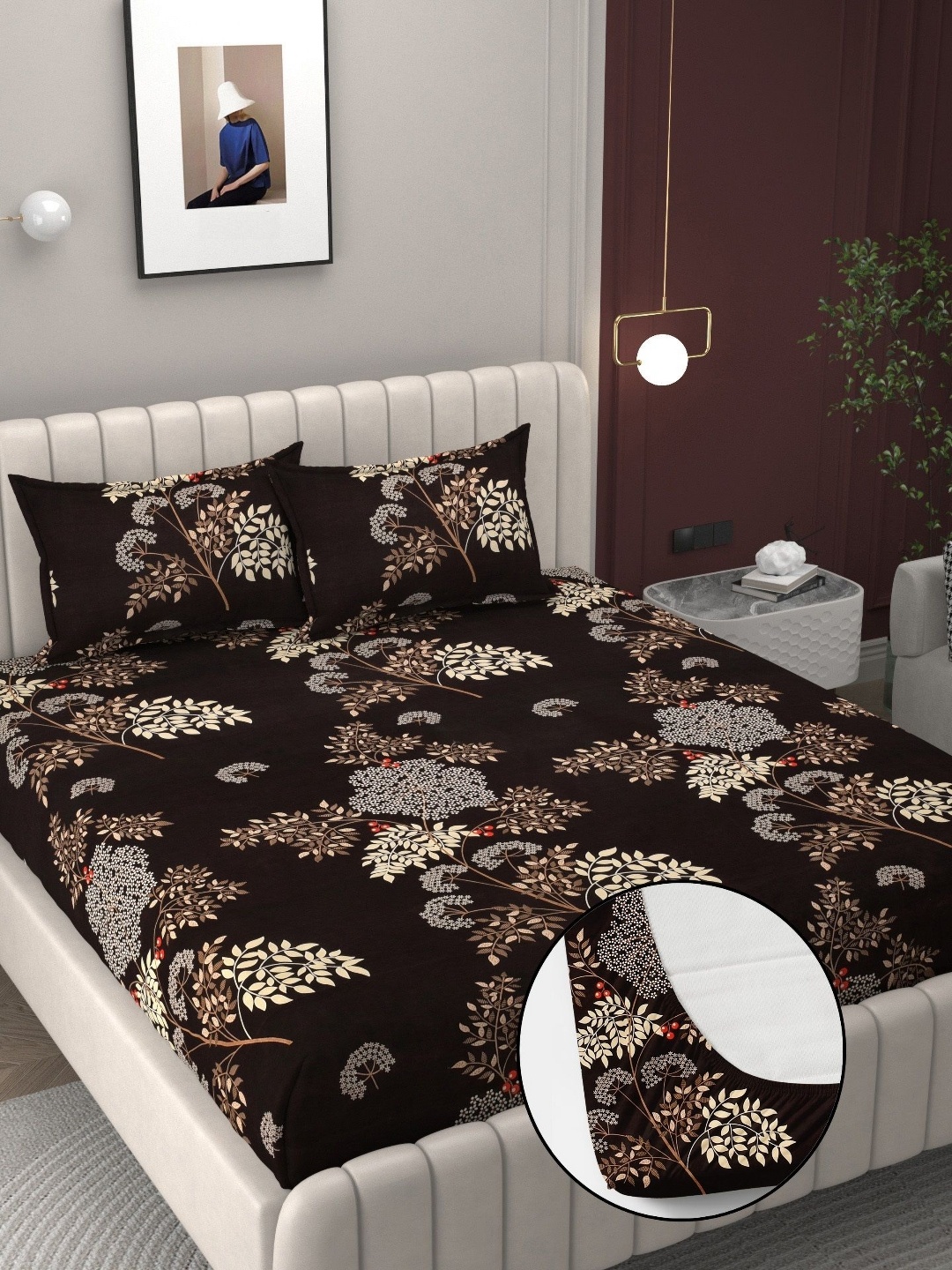 

Bromwick Coffee Brown Floral 210 TC Crib Bedsheet with 2 Pillow Covers