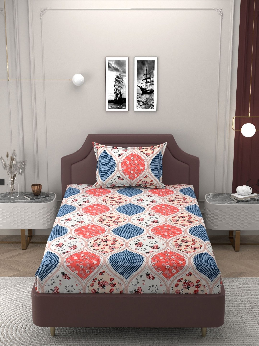 

Bromwick Unisex Floral Printed 1 Piece Single Bedsheet with 1 Pillow Covers, Pink