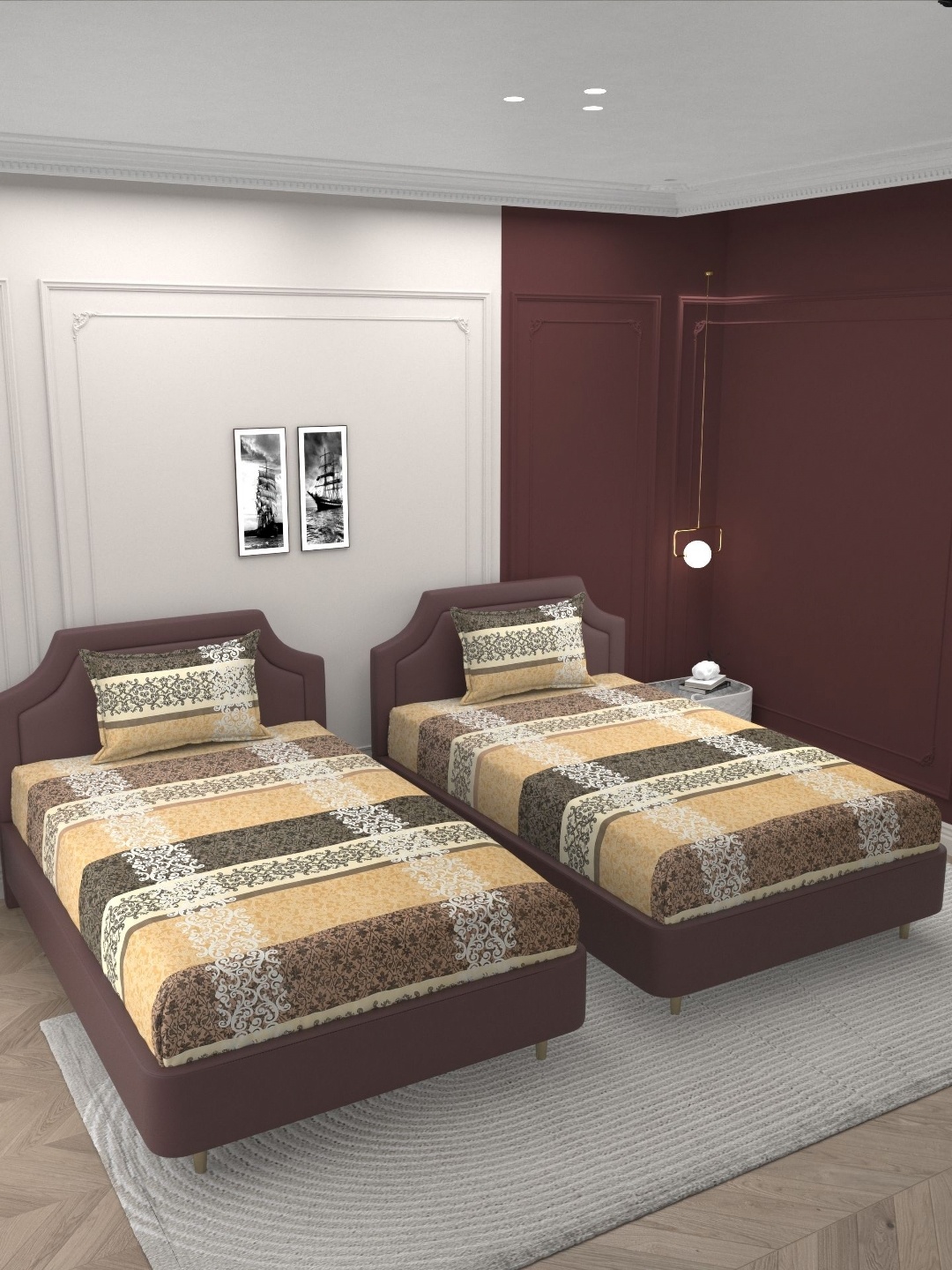 

Bromwick Beige Ethnic Motifs 210 TC 2 Single Bedsheet with 2 Pillow Covers