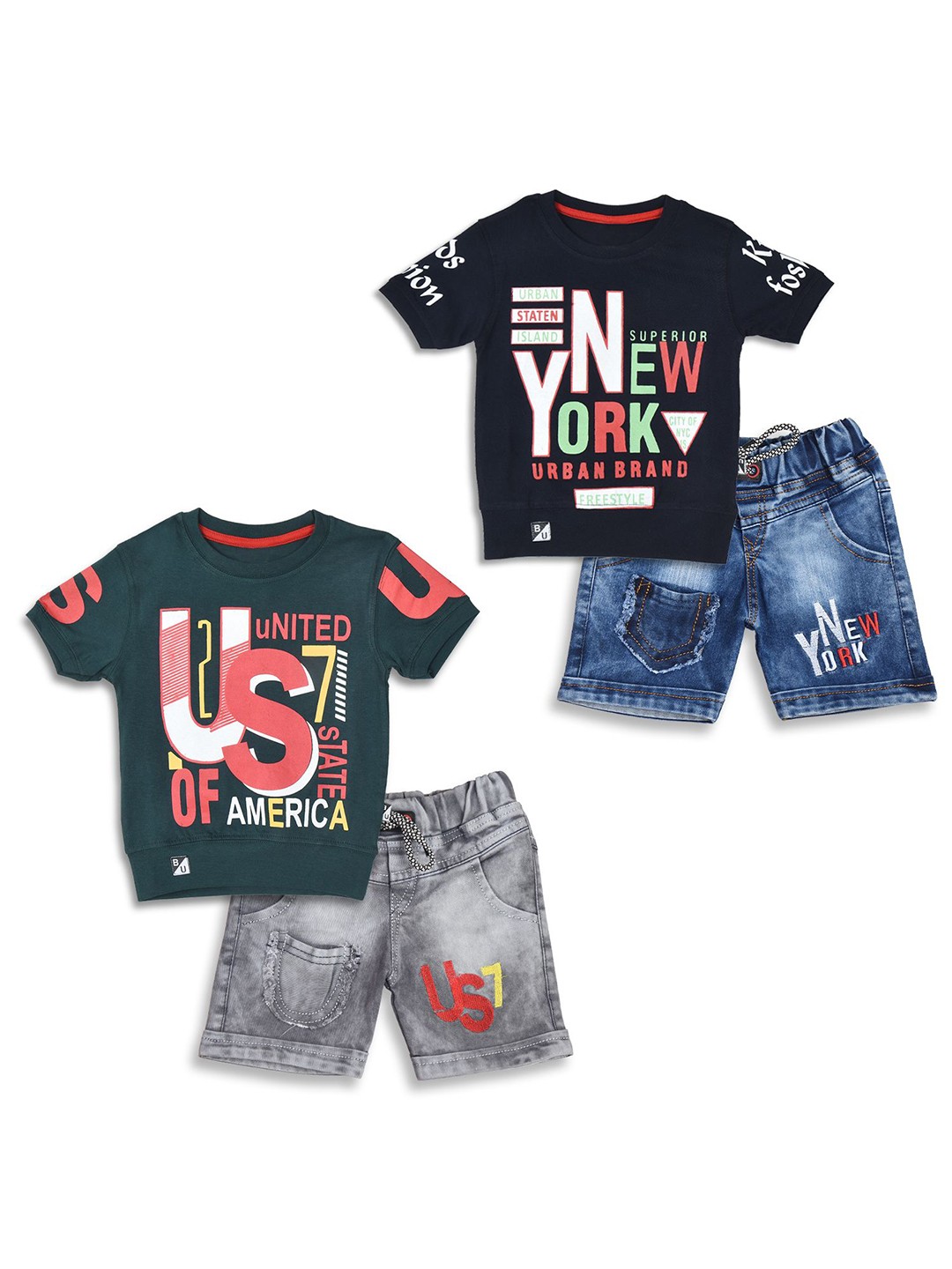 

BAESD Boys Printed T-shirt with Shorts, Green