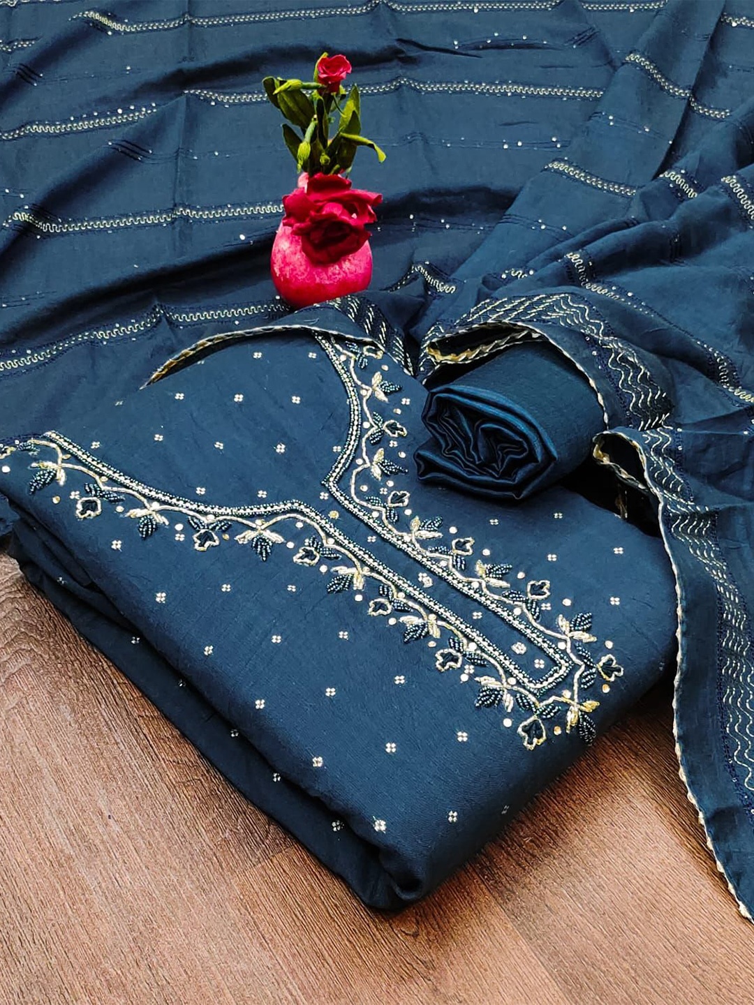 

mimi design Unstitched Dress Material, Blue
