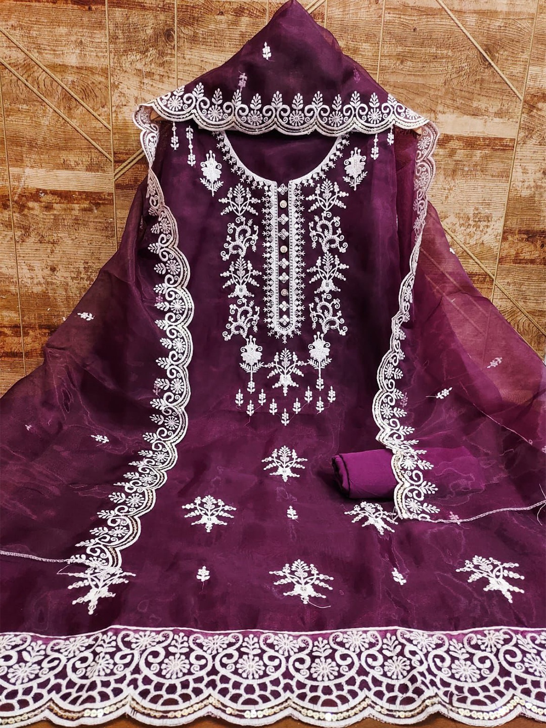 

mimi design Organza Unstitched Dress Material, Purple