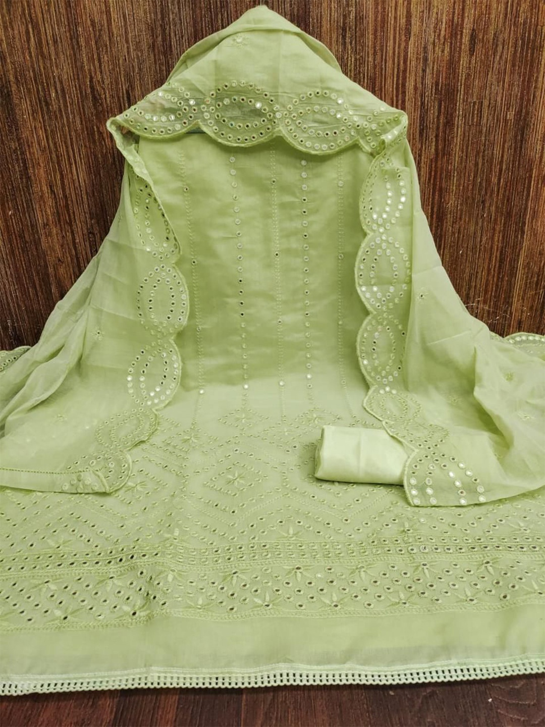 

mimi design Geometric Woven Design Unstitched Dress Material, Green