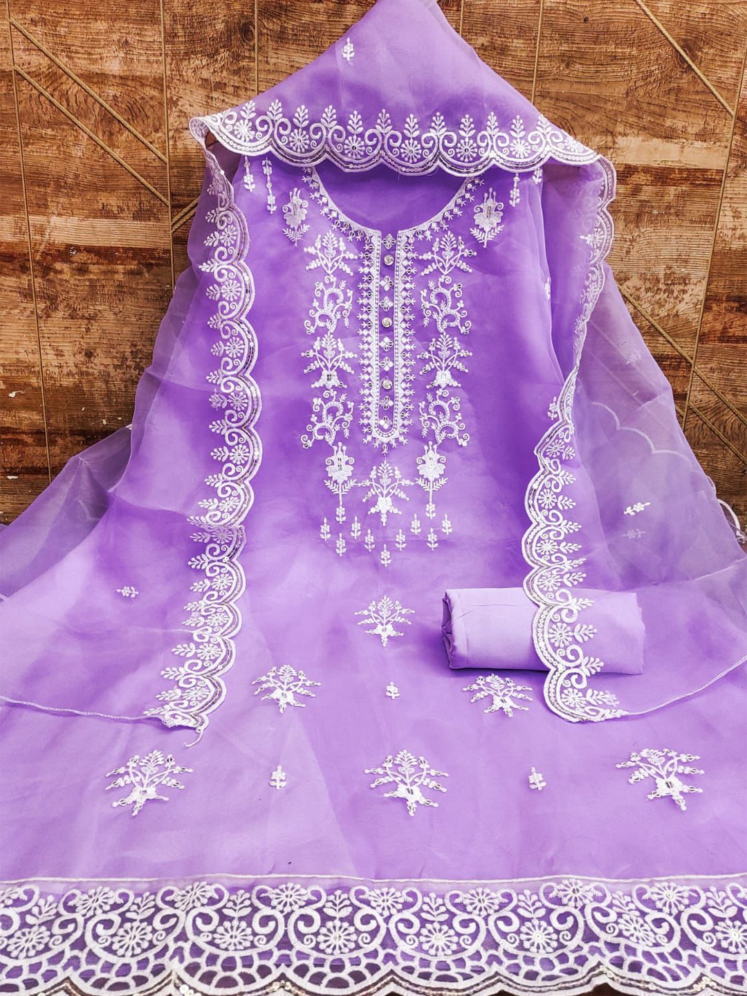 

mimi design Organza Unstitched Dress Material, Magenta