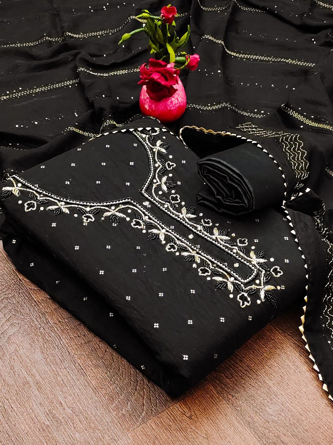 

mimi design Unstitched Dress Material, Black