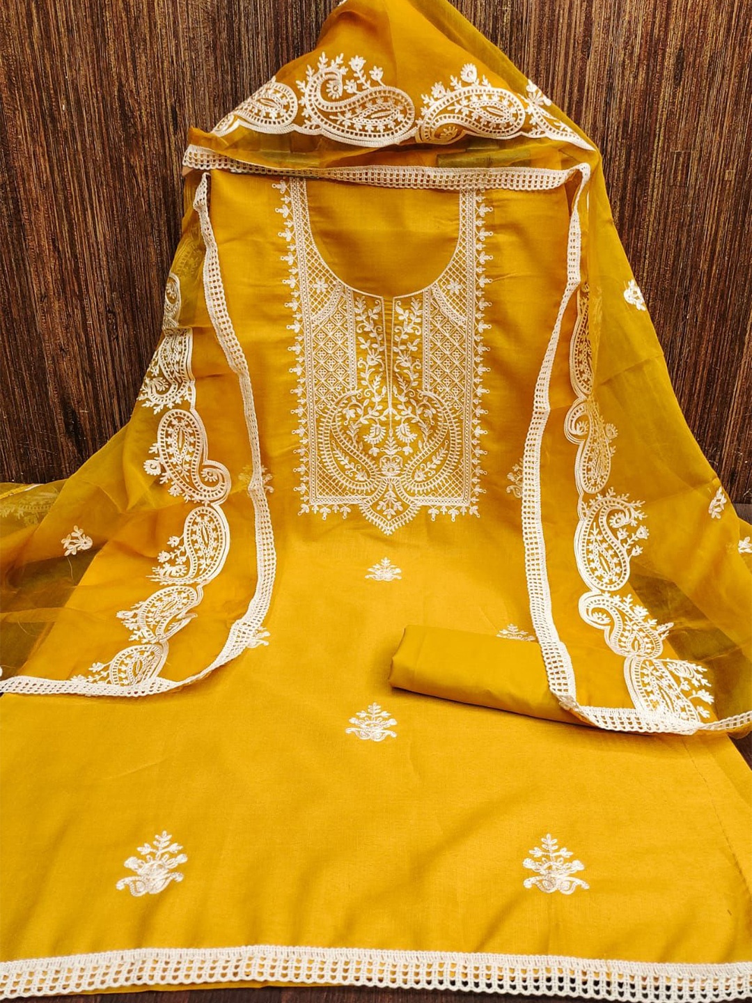 

mimi design Unstitched Dress Material, Gold