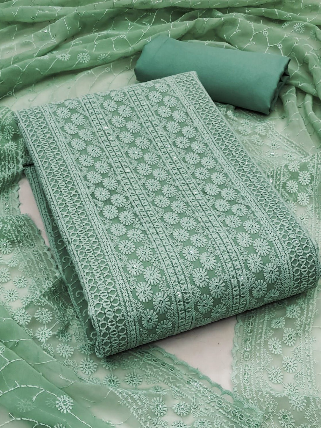 mimi design Unstitched Dress Material, Green