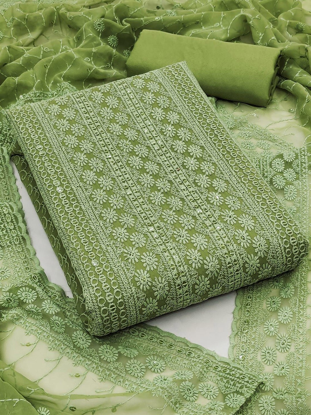 

mimi design Unstitched Dress Material, Lime green