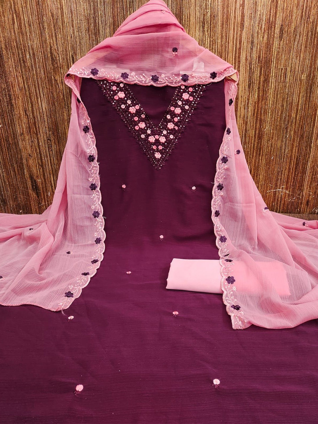 

mimi design Unstitched Dress Material, Purple