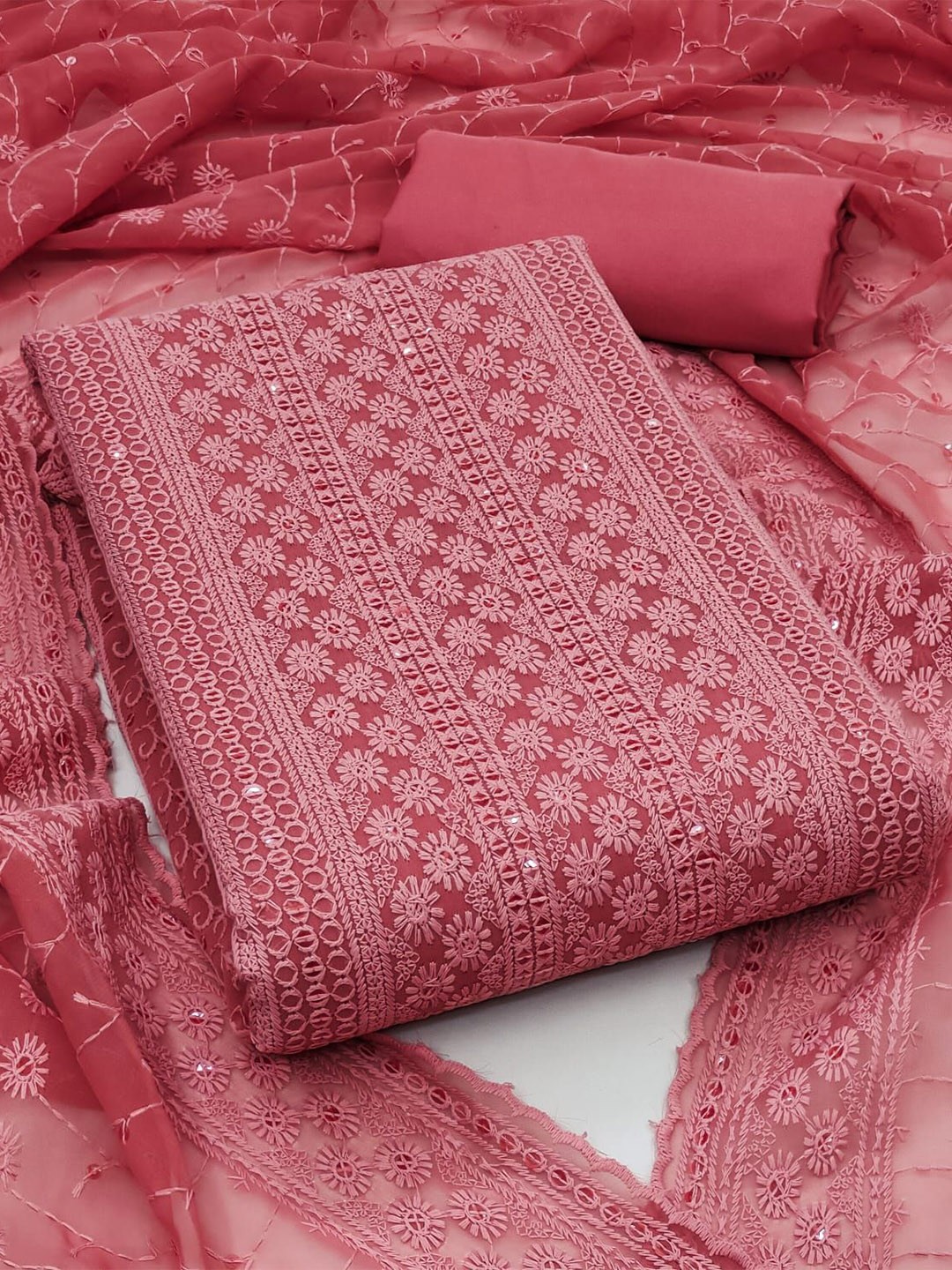 

mimi design Unstitched Dress Material, Pink