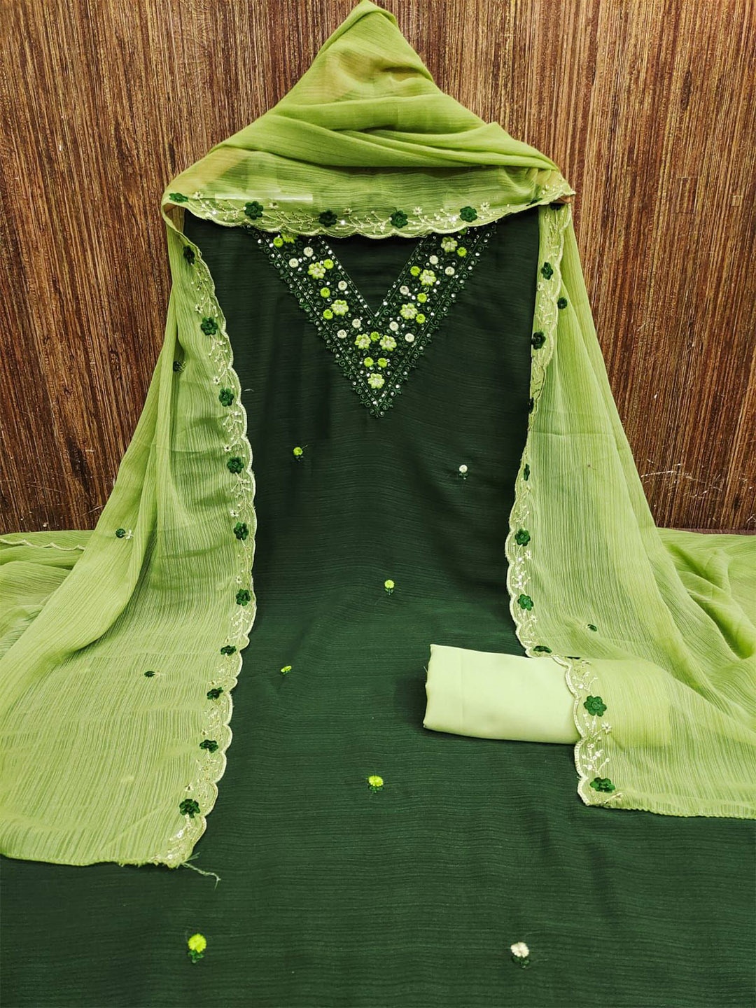 

mimi design Organza Unstitched Dress Material, Green