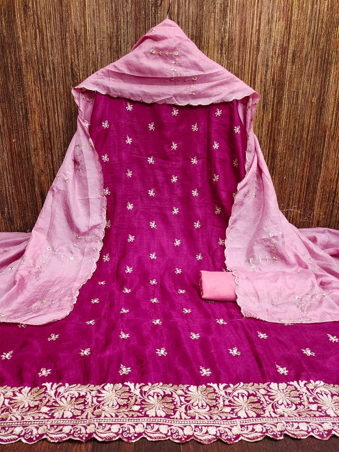 

mimi design Unstitched Dress Material, Pink