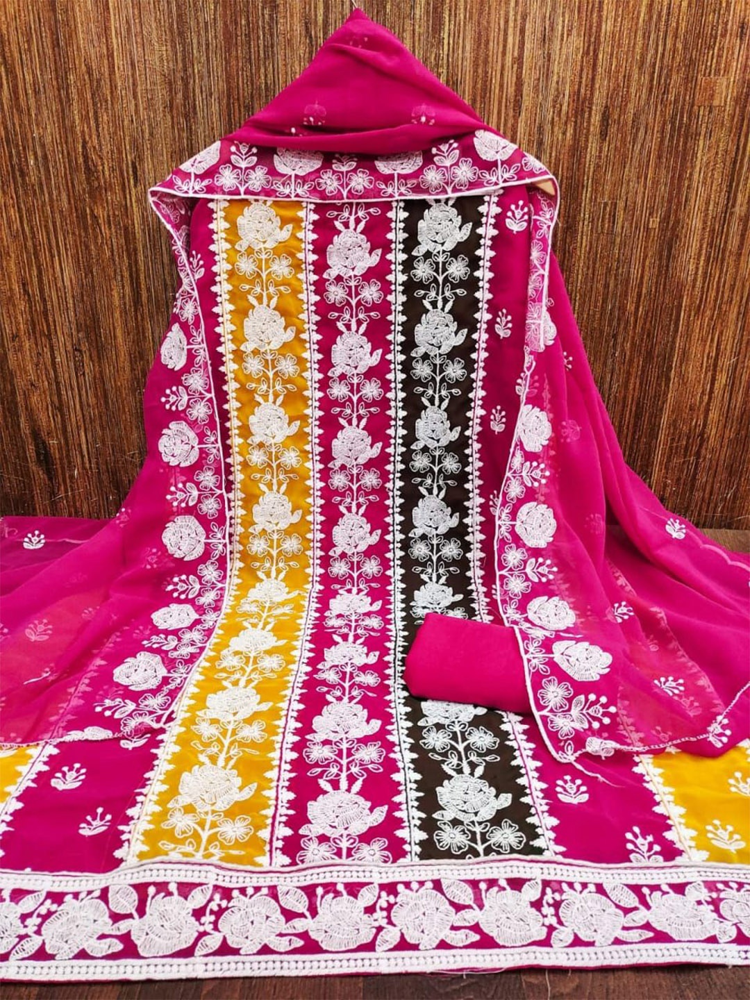 

mimi design Unstitched Dress Material, Pink