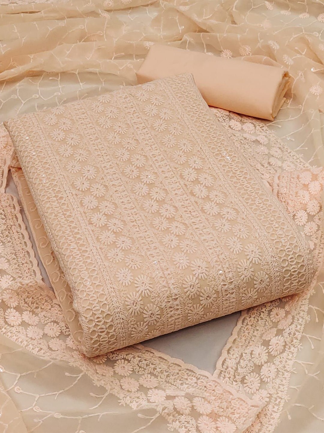

mimi design Unstitched Dress Material, Cream