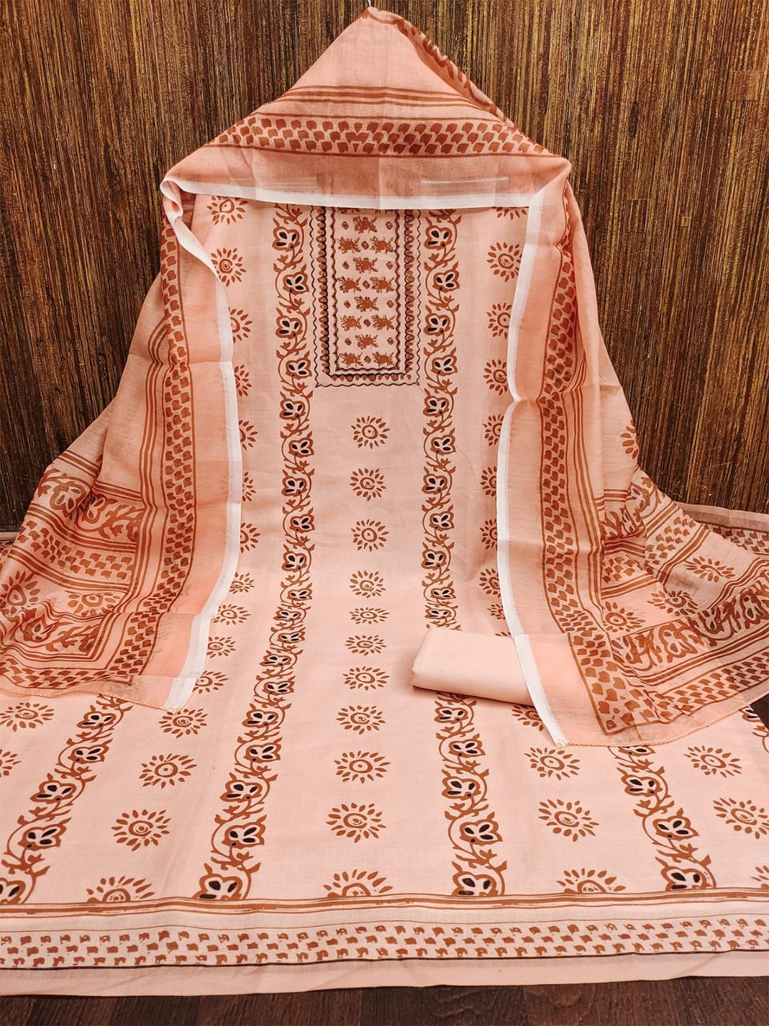 

mimi design Women Printed Unstitched Dress Material, Orange