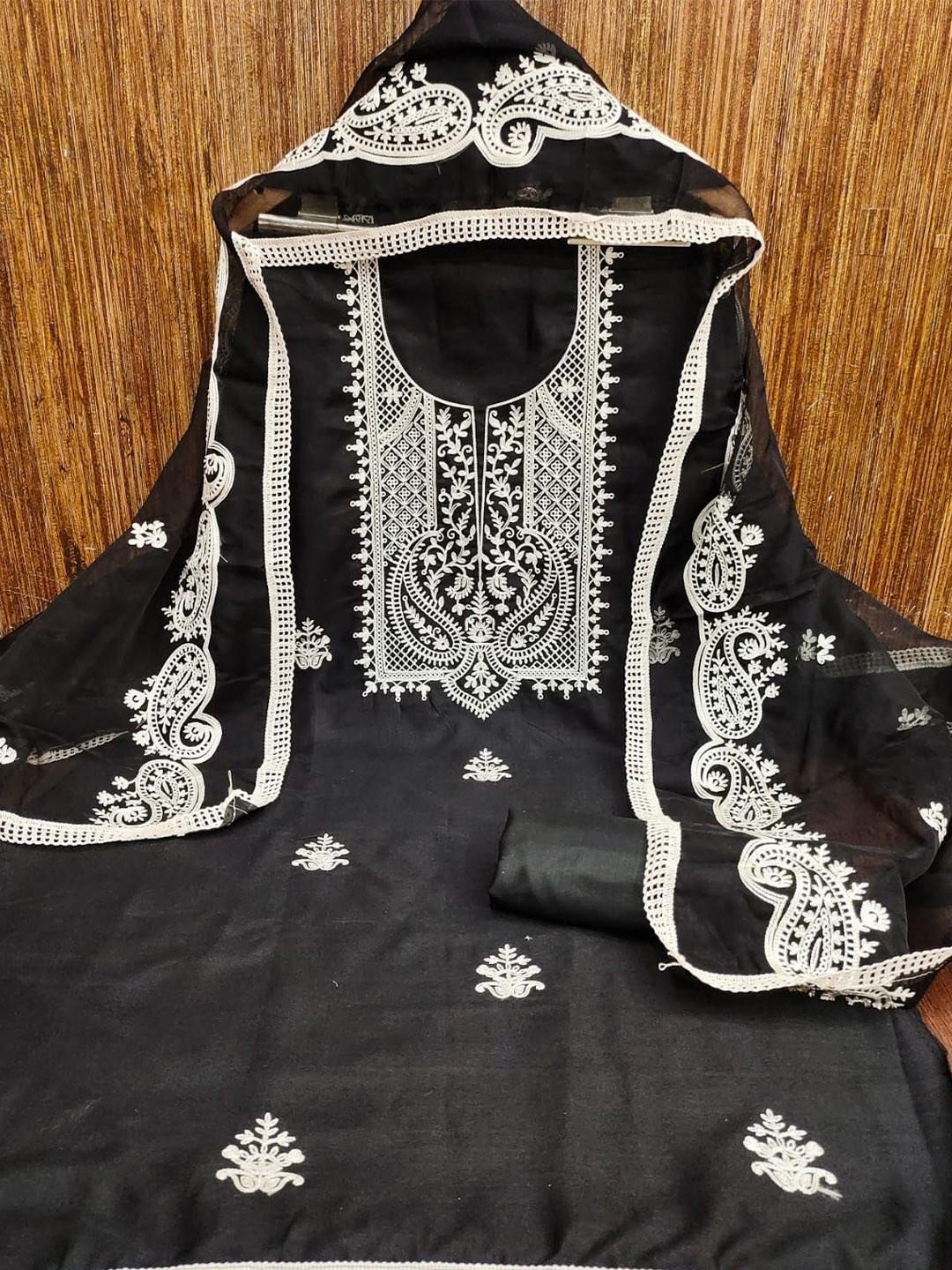 

mimi design Ethnic Motifs Embroidered Unstitched Dress Material, Black