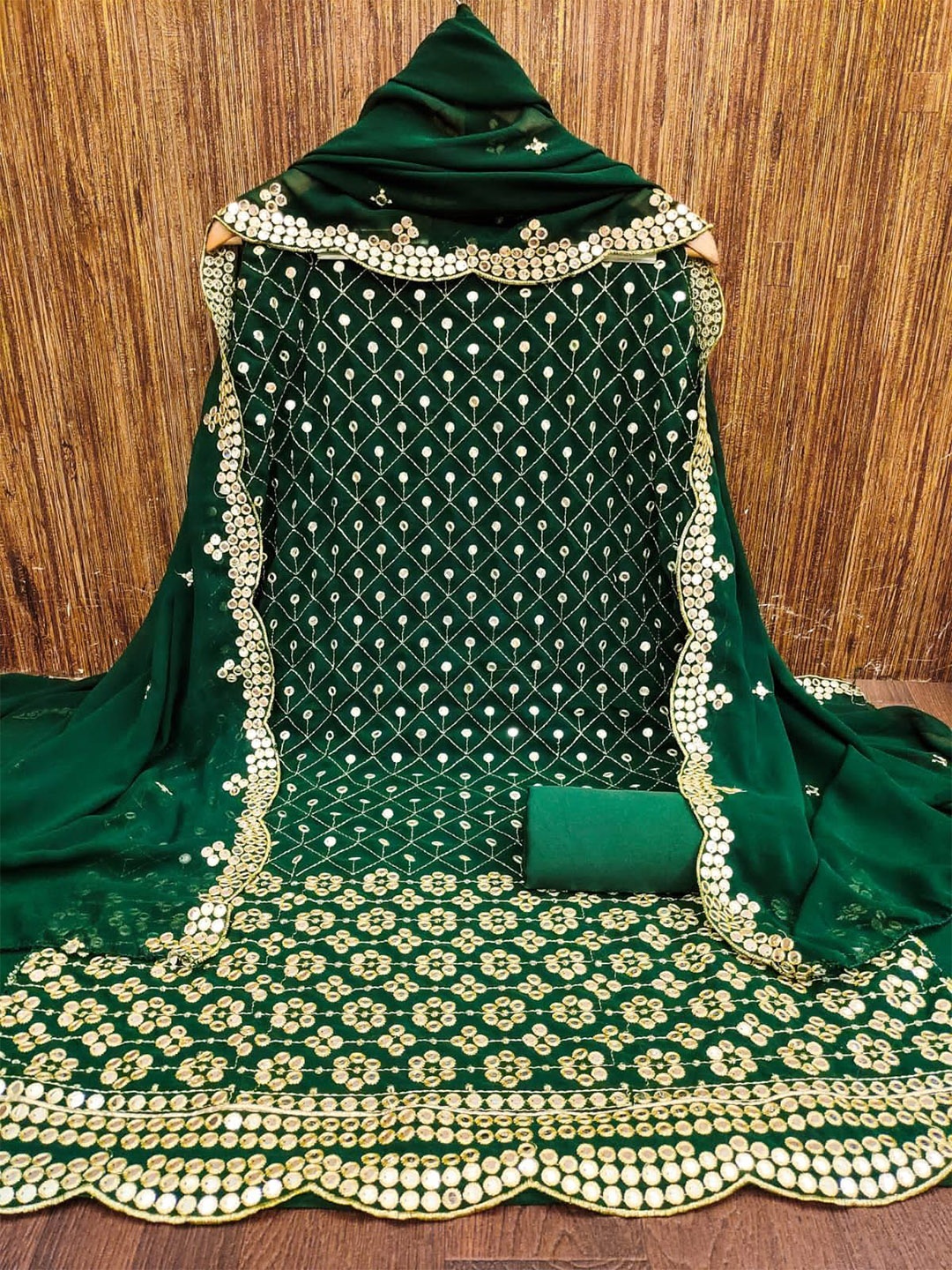 

mimi design Unstitched Dress Material, Green