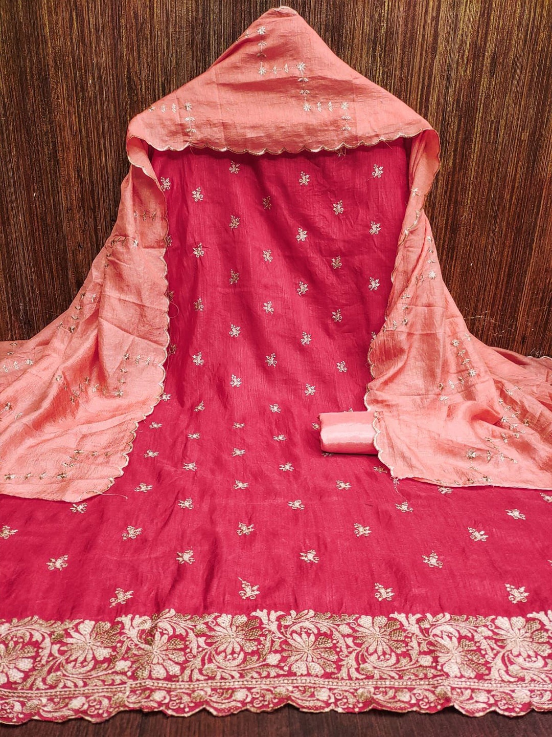 mimi design Unstitched Dress Material, Red