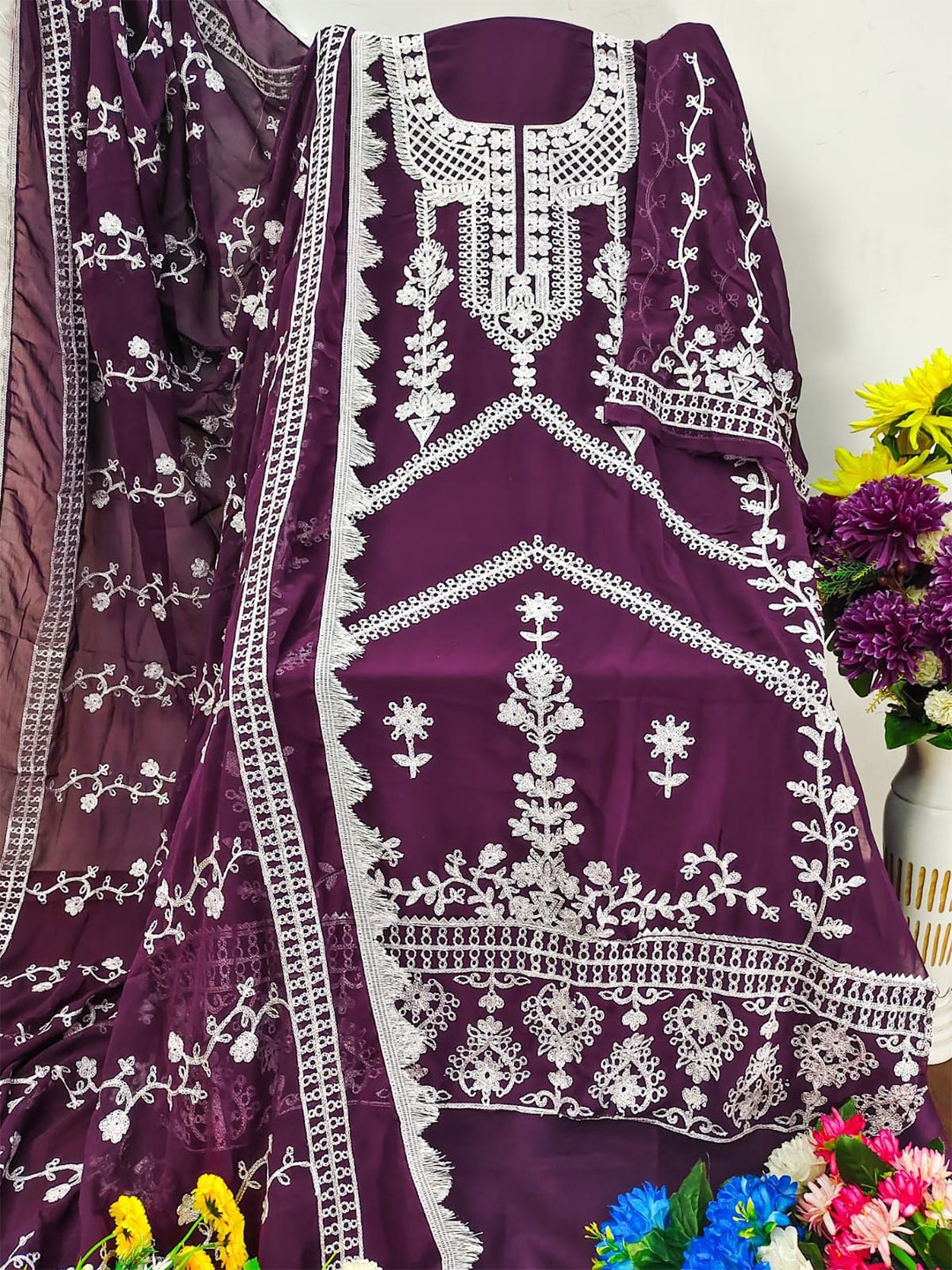 

mimi design Women Unstitched Dress Material, Purple