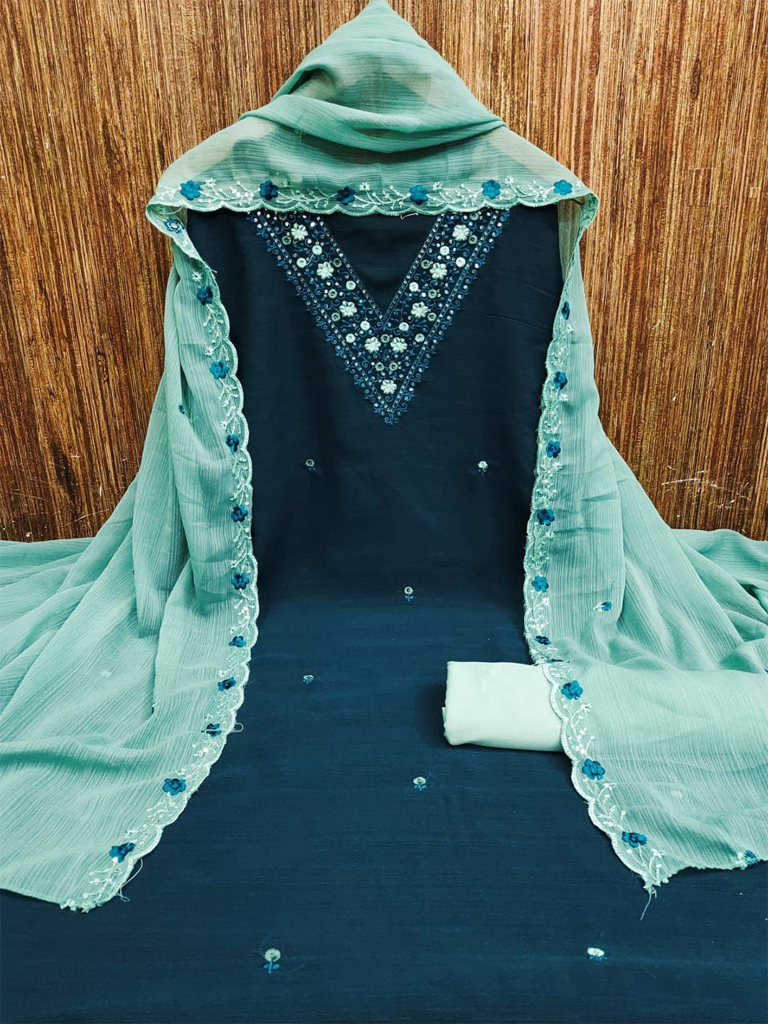 

mimi design Organza Unstitched Dress Material, Turquoise blue