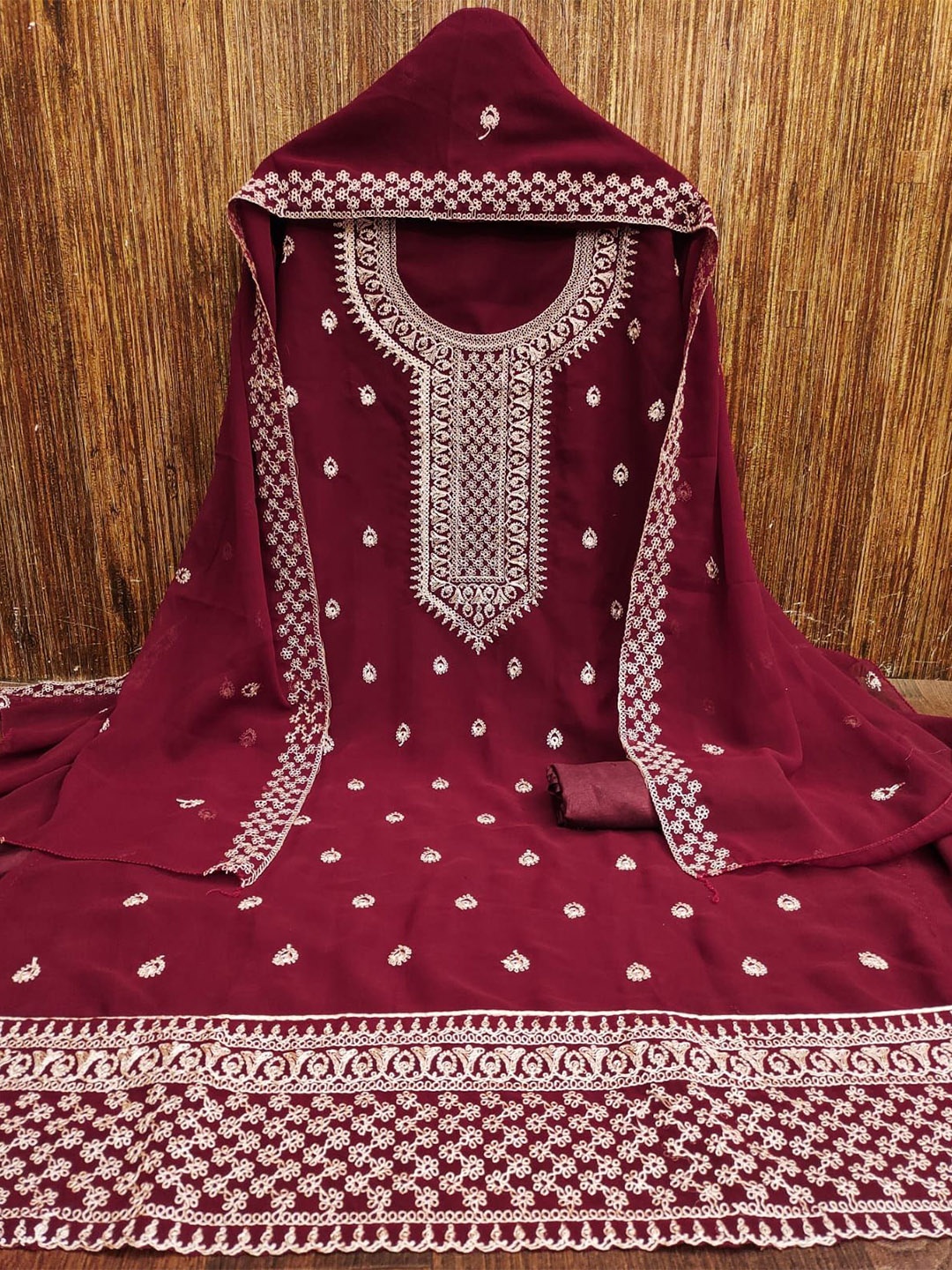 

mimi design Women Unstitched Dress Material, Maroon