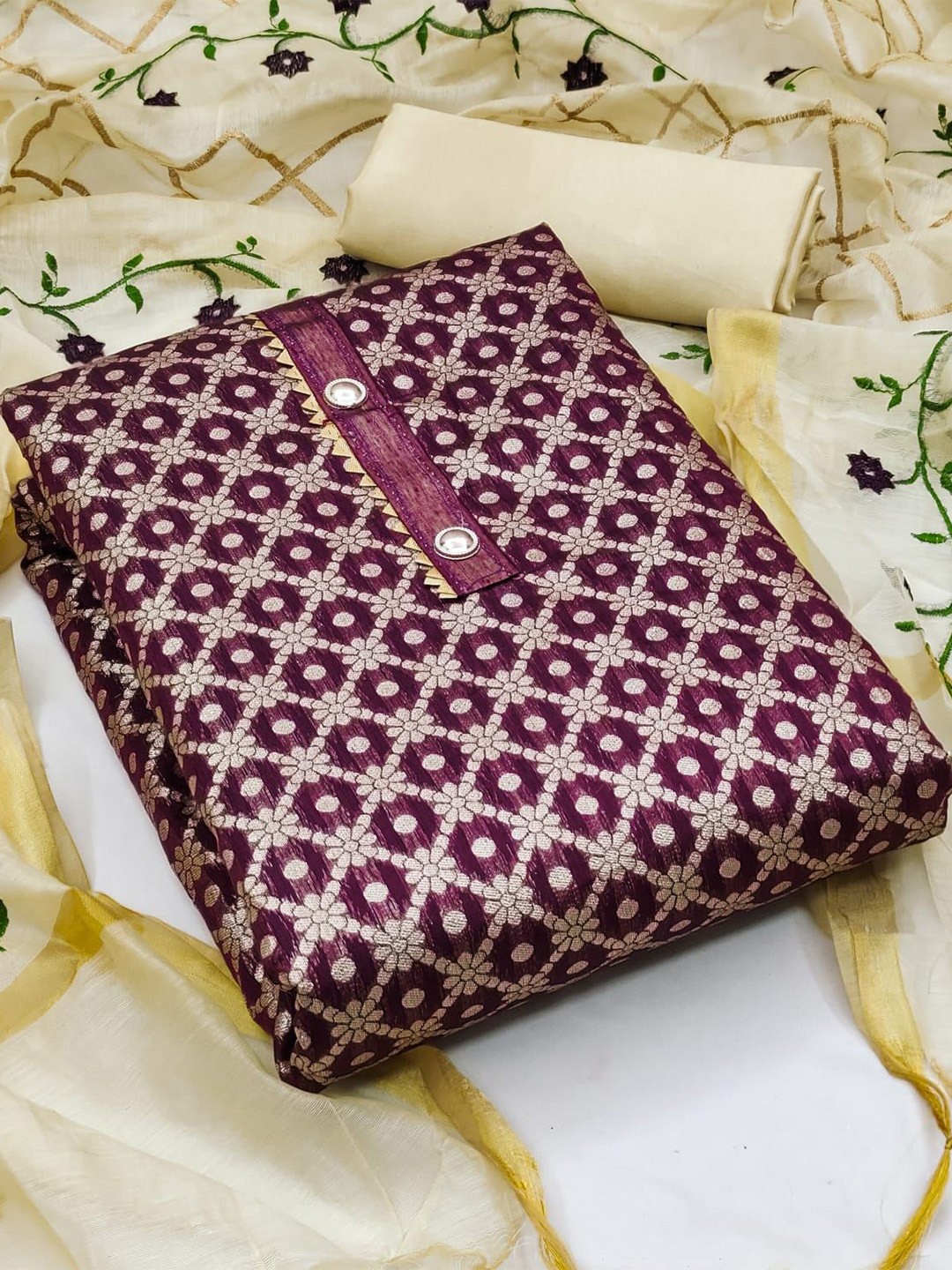 

mimi design Unstitched Dress Material, Purple