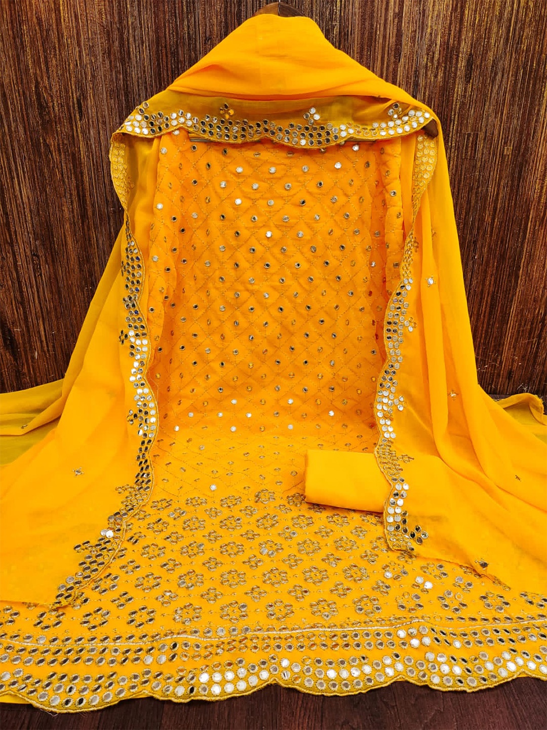 

mimi design Unstitched Dress Material, Gold