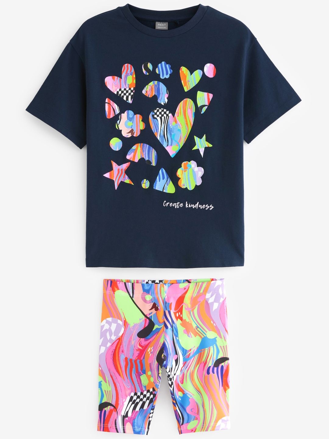 

NEXT Girls Printed T-shirt with Shorts, Navy blue