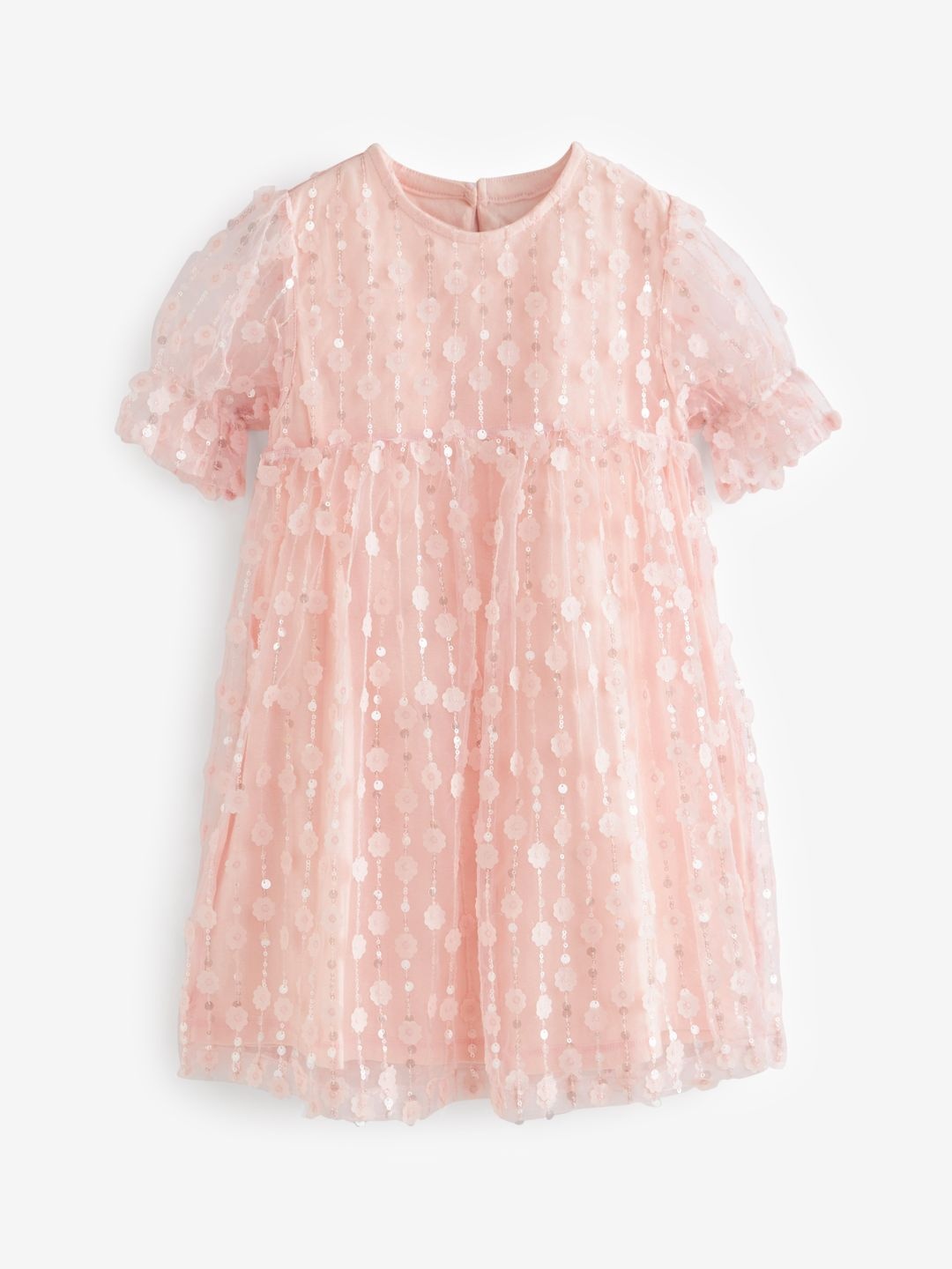 

NEXT Floral Puff Sleeve Chiffon Fit & Flare Dress, Pink