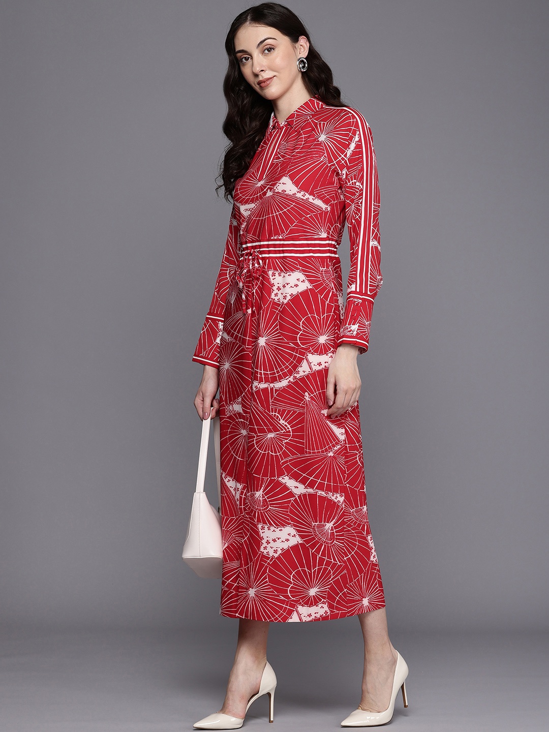 

NEXT Floral Print A-Line Midi Dress, Red