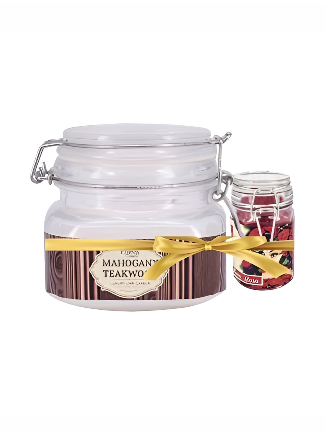 

Premsons Combo of Mahogany Teakwood 28 Hours Jar Candle with Rose 16 Hours Jar Candle, White