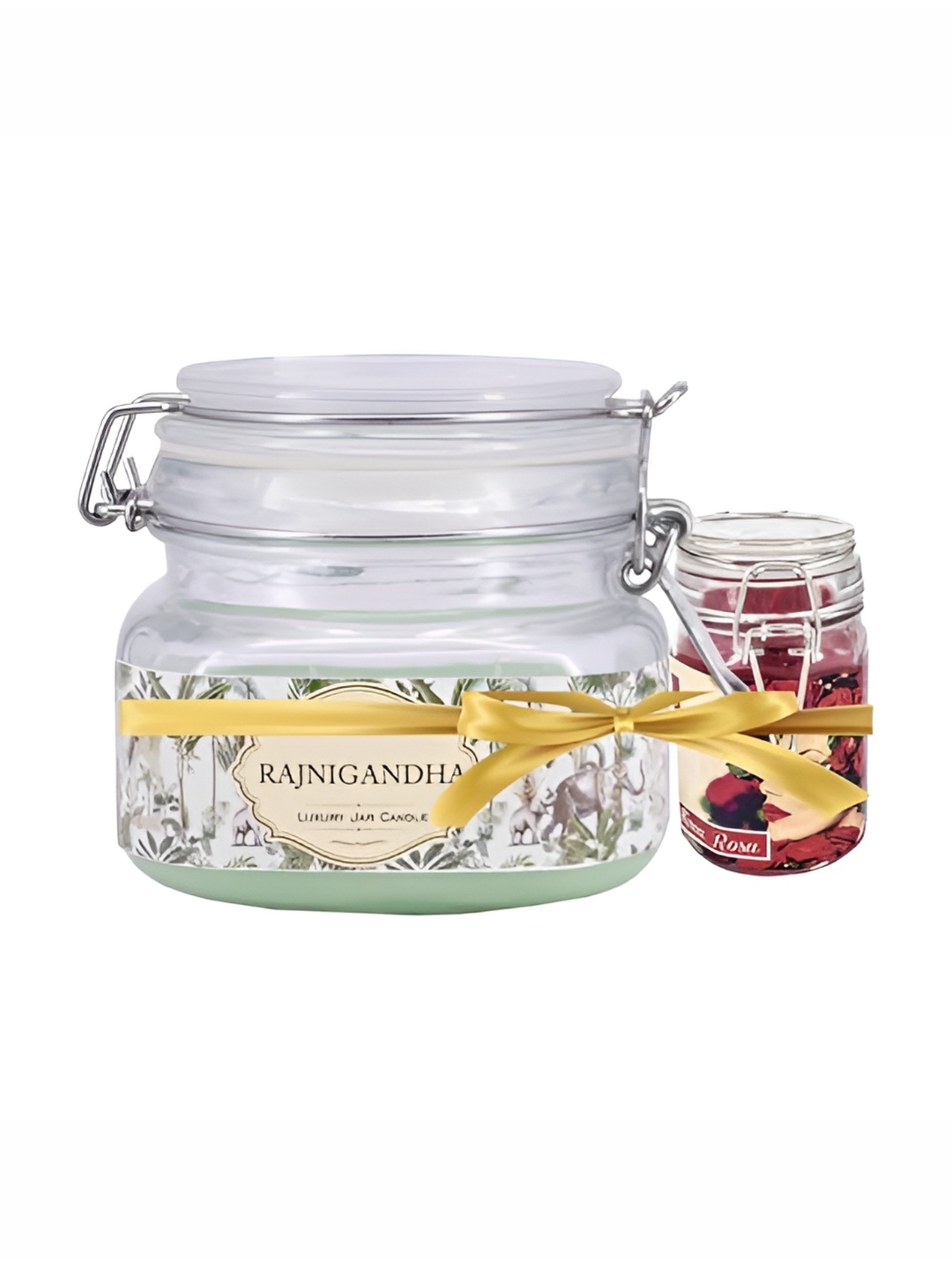 

Premsons Combo of Rajnigandha Oud 28 Hours Jar Candle with Rose 16 Hours Jar Candle, Green