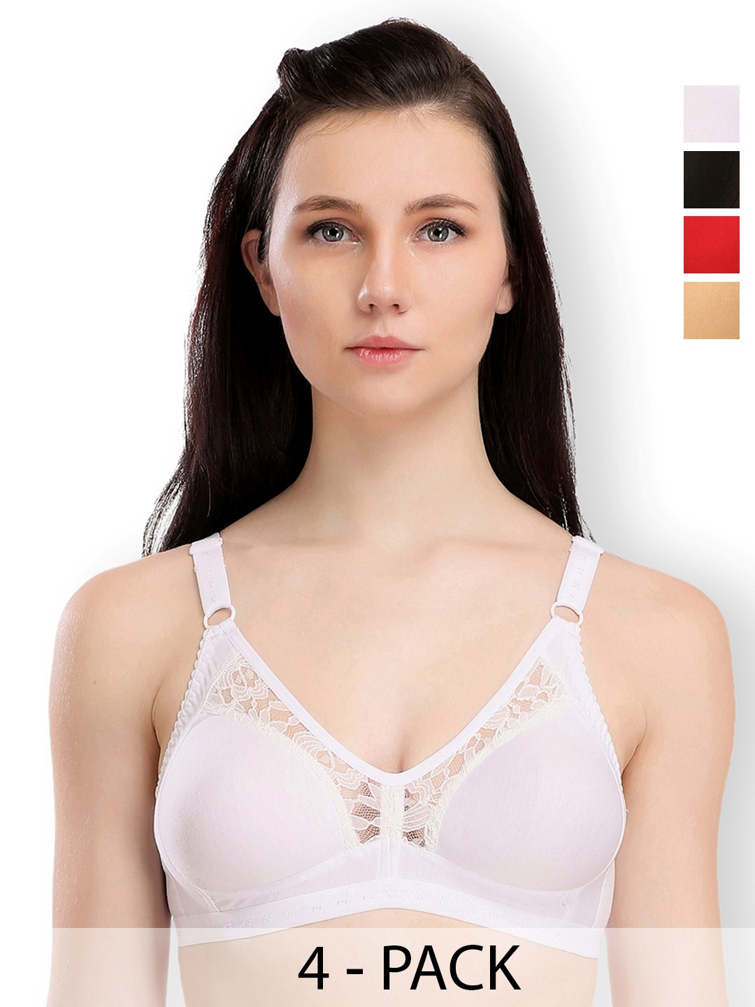 SELFCARE Women Pack of 4 Full Coverage Non-Wired Everyday Bra, Red