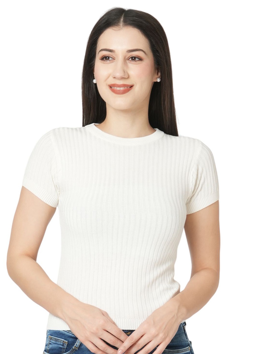 

Kraus Jeans Self Design Round Neck Top, White