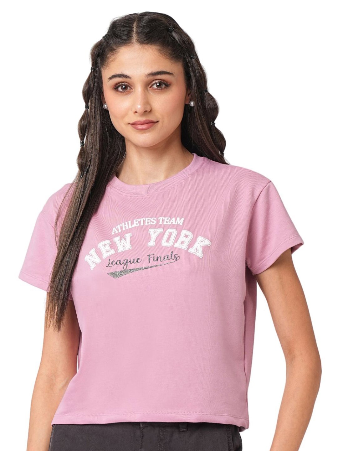 

Kraus Jeans Typography Printed Round Neck Top, Pink