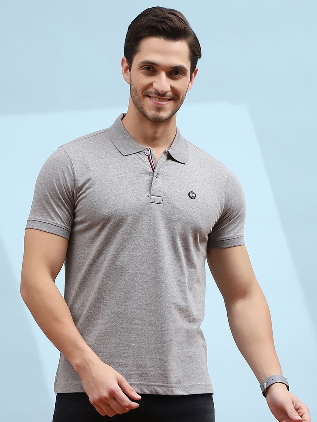 

Cloak & Decker by Monte Carlo Men Solid Polo Collar T-shirt, Grey