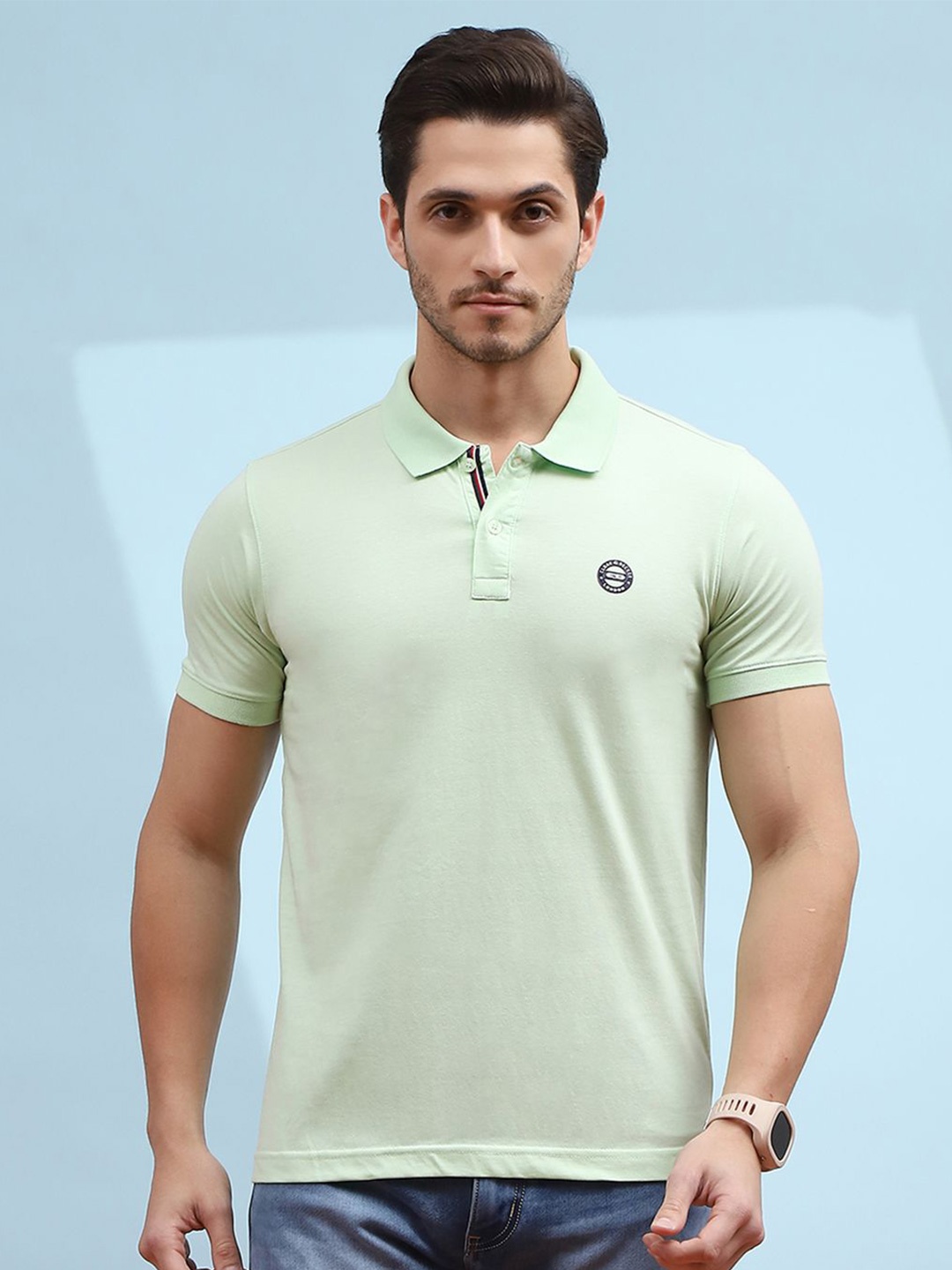 

Cloak & Decker by Monte Carlo Men Polo Collar Applique T-shirt, Green