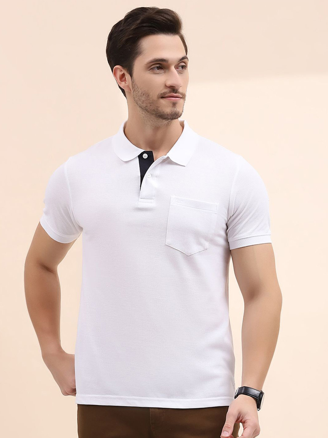 

Cloak & Decker by Monte Carlo Men Polo Collar Pocket T-shirt, White