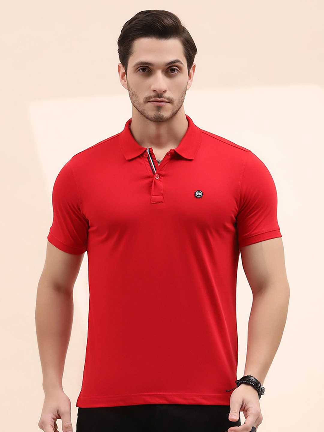 

Cloak & Decker by Monte Carlo Men Polo Collar Applique T-shirt, Red