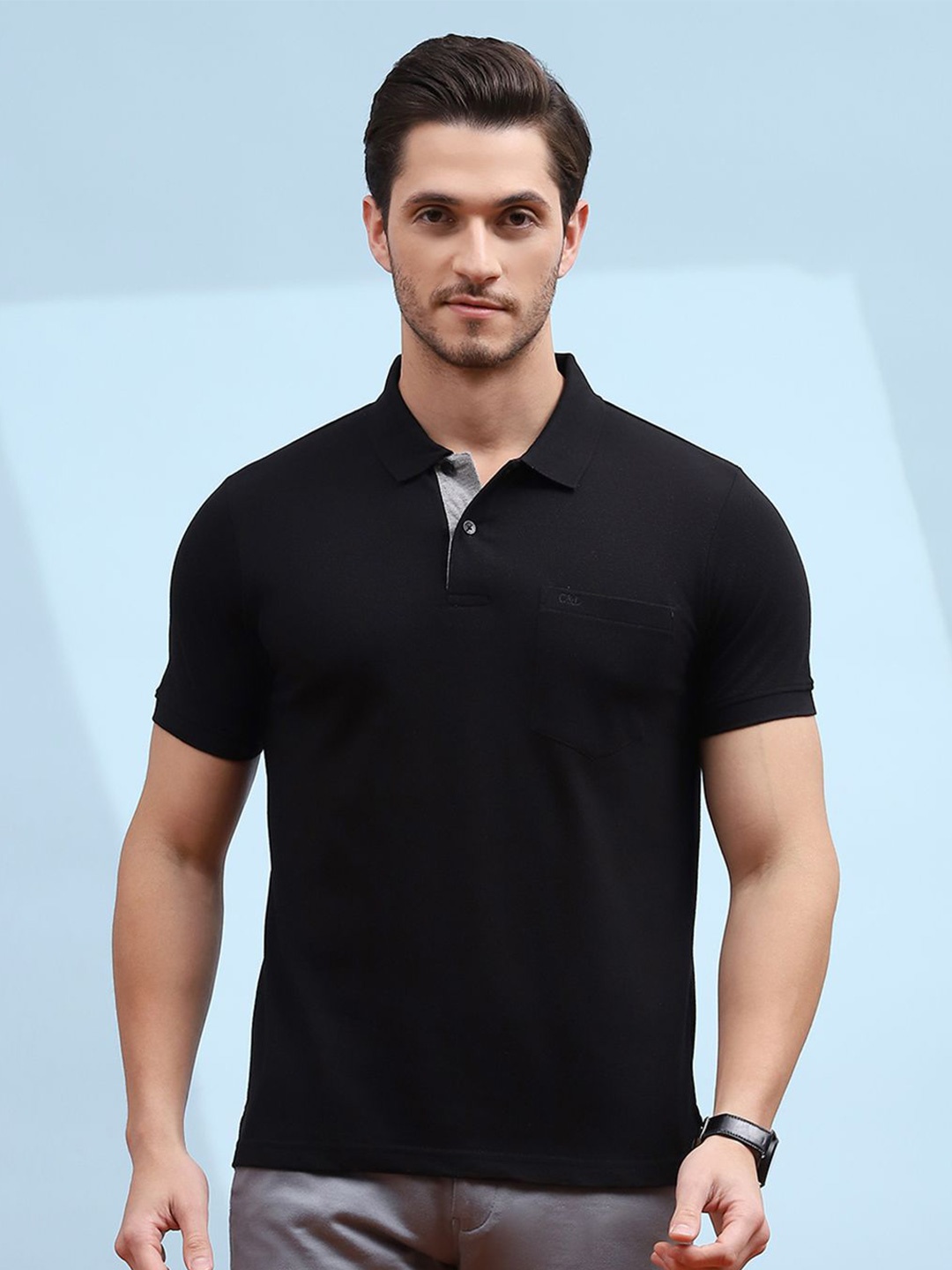 Cloak & Decker by Monte Carlo Men Polo Collar Pocket T-shirt, Black