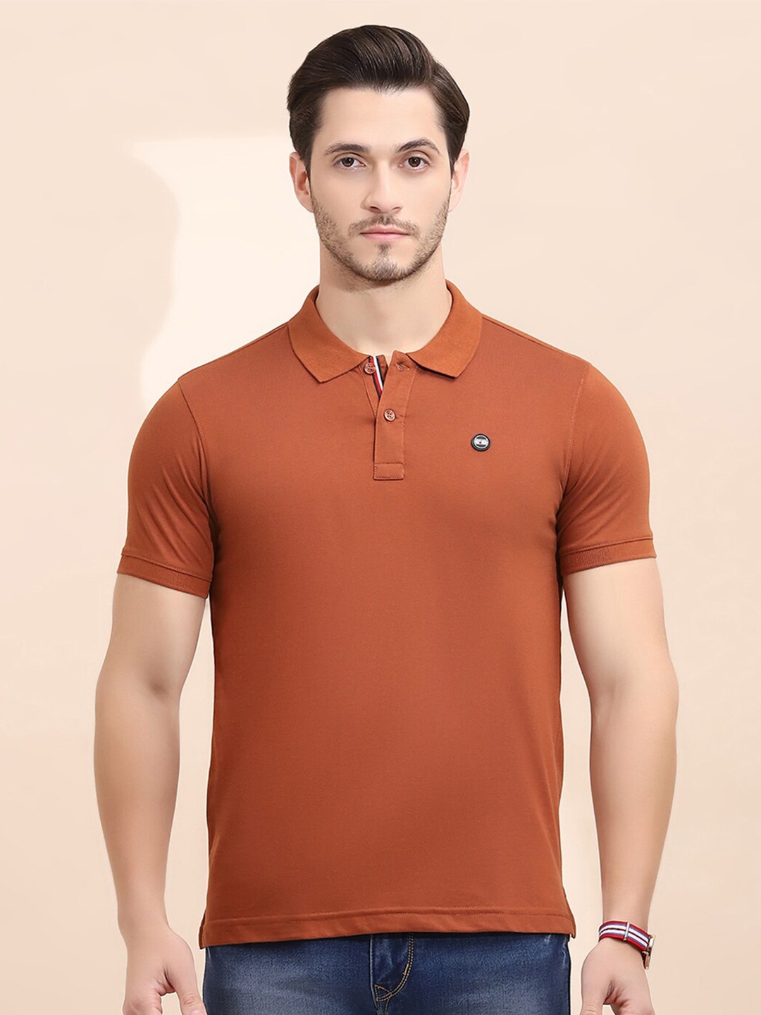 

Cloak & Decker by Monte Carlo Men Solid Polo Collar T-shirt, Brown