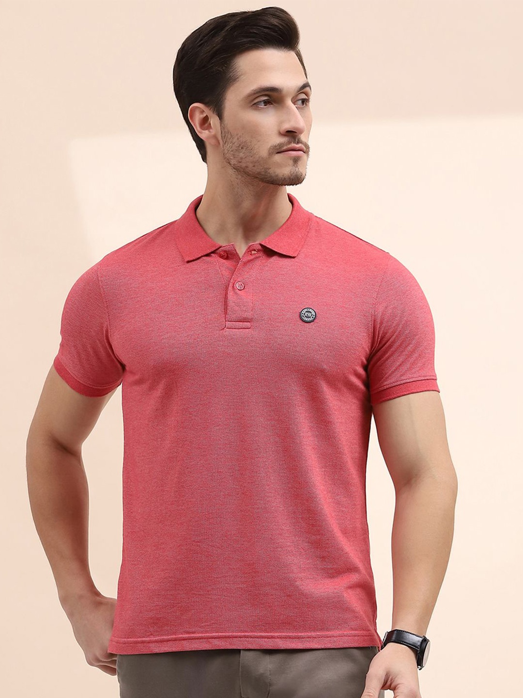Cloak & Decker by Monte Carlo Men Solid Polo Collar T-shirt, Pink