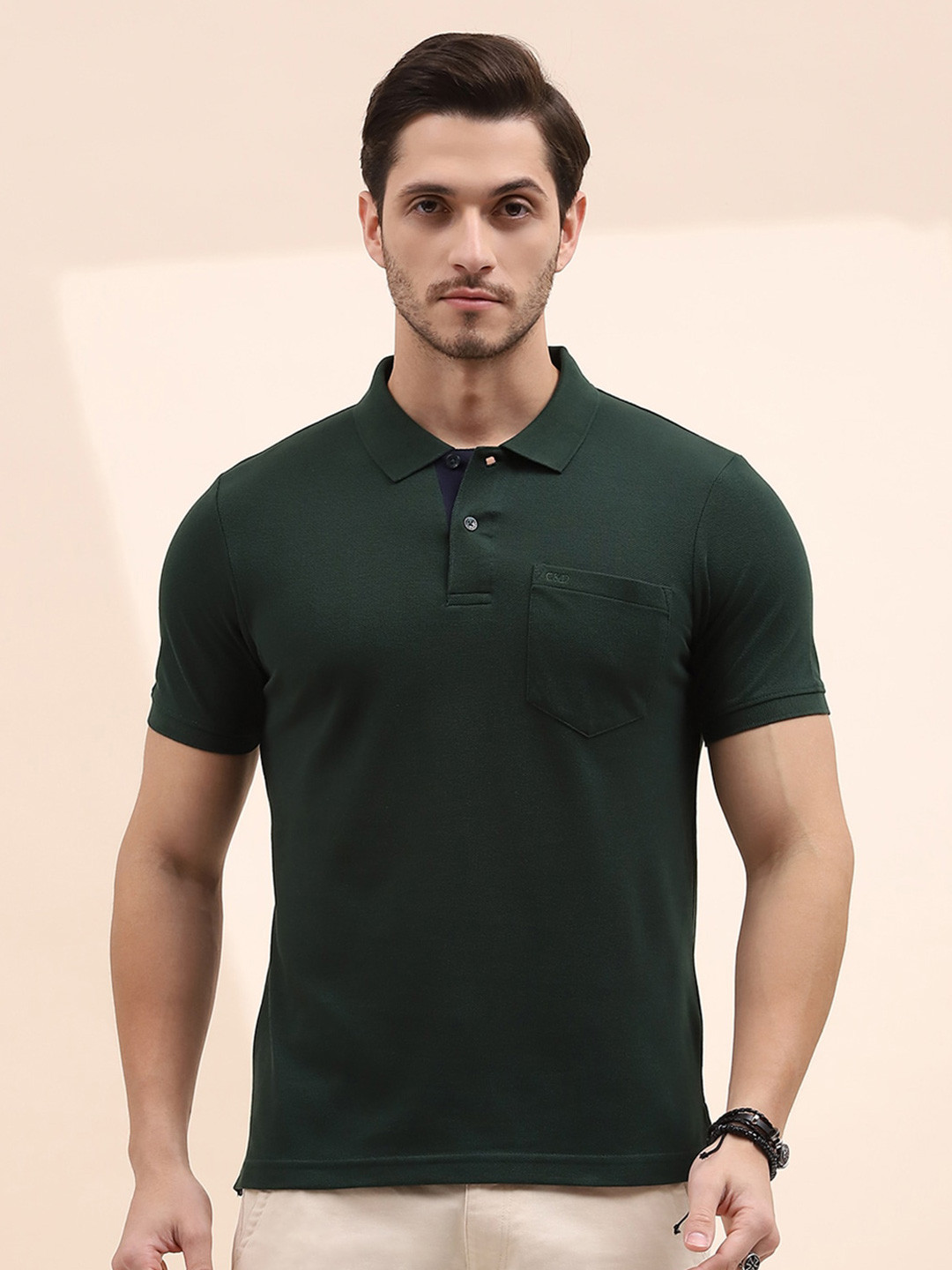 

Cloak & Decker by Monte Carlo Men Solid Polo Collar Pockets T-shirt, Green