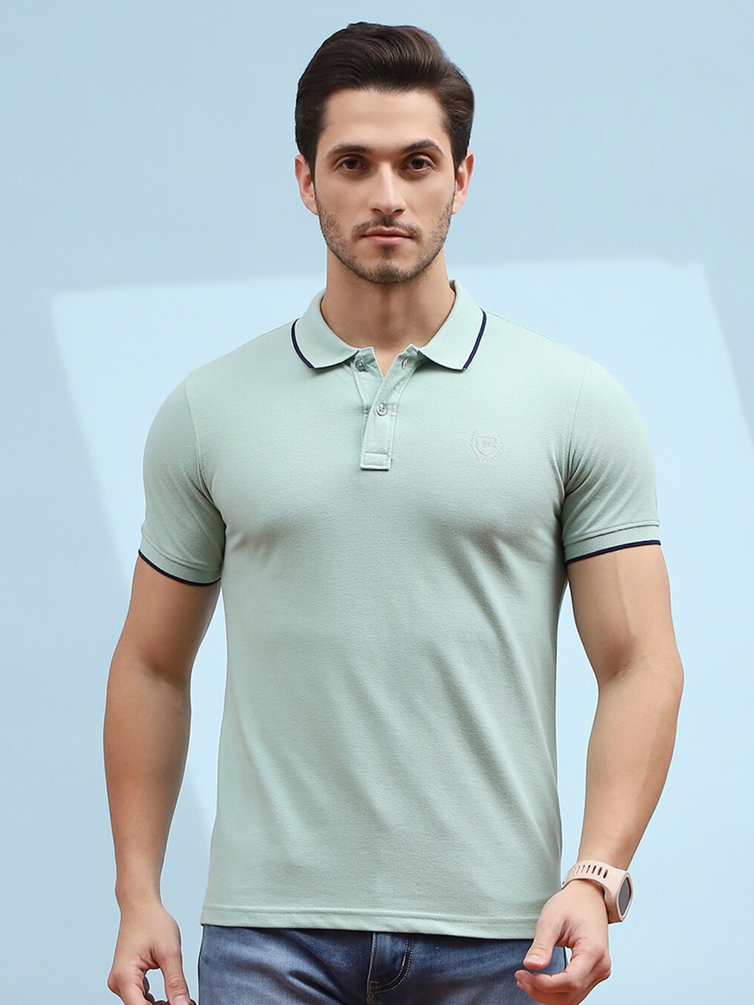 

Cloak & Decker by Monte Carlo Men Polo Collar Applique T-shirt, Sea green
