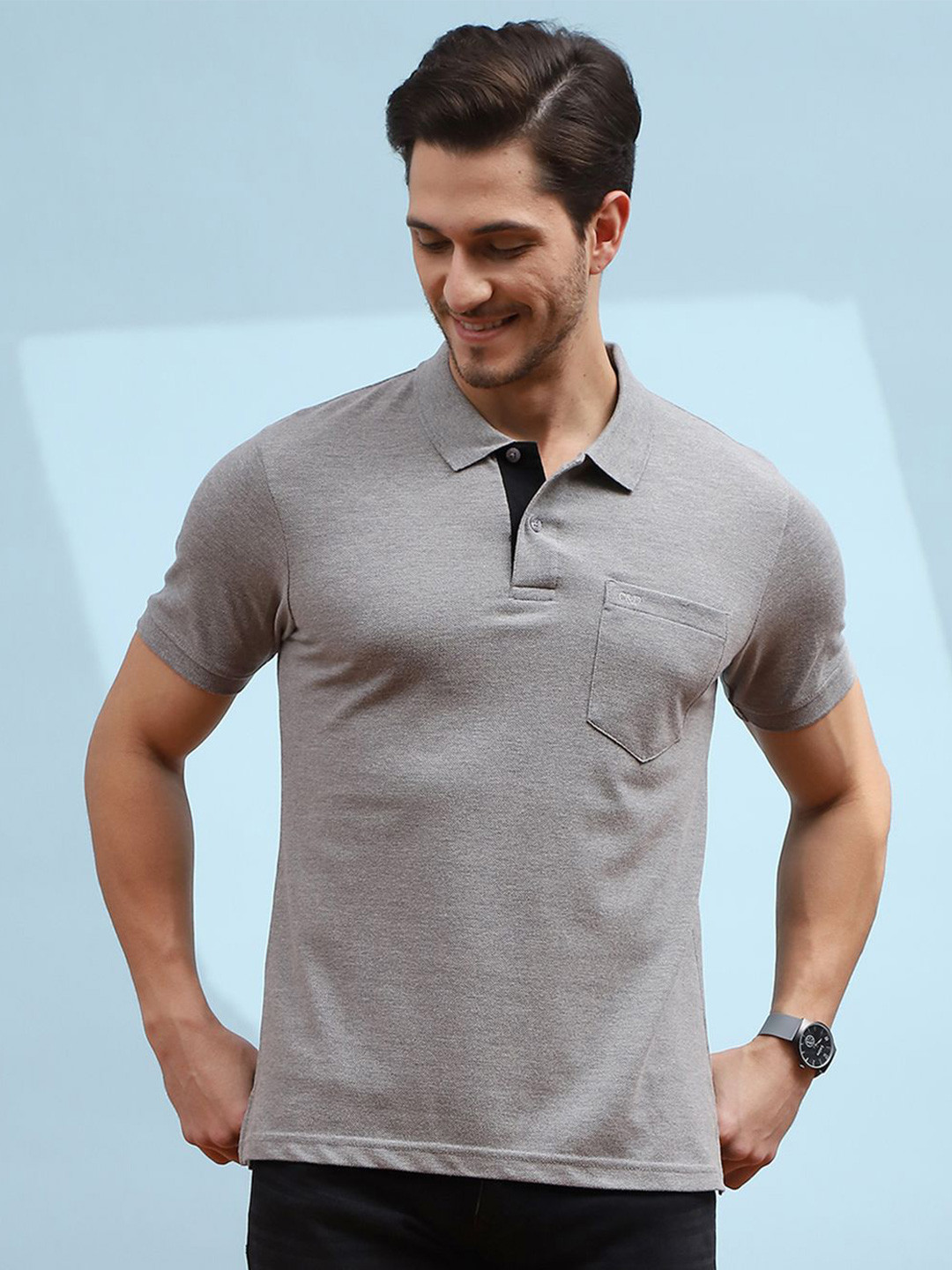 

Cloak & Decker by Monte Carlo Men Solid Polo Collar Pockets T-shirt, Grey