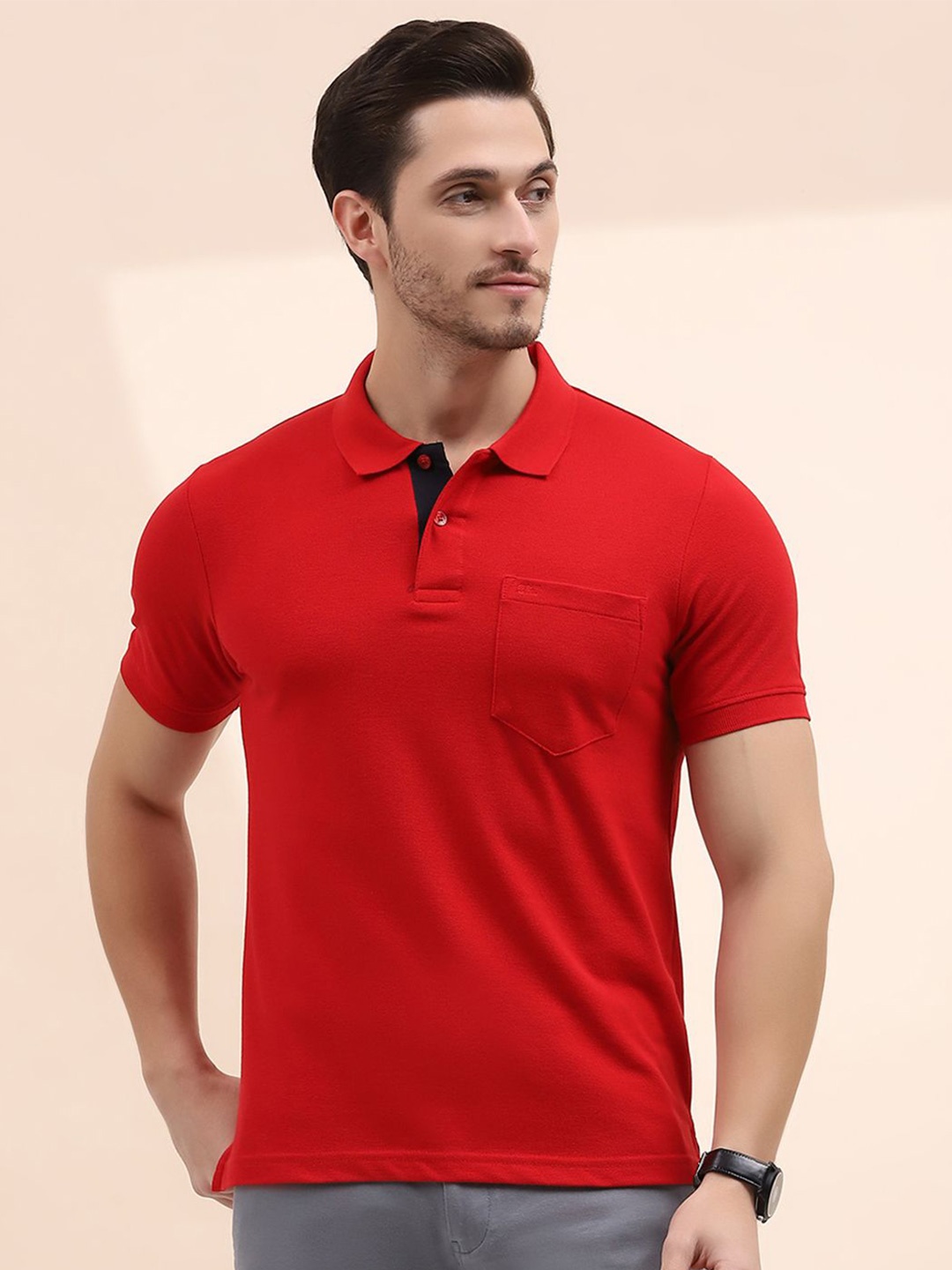 

Cloak & Decker by Monte Carlo Men Polo Collar Pockets T-shirt, Red
