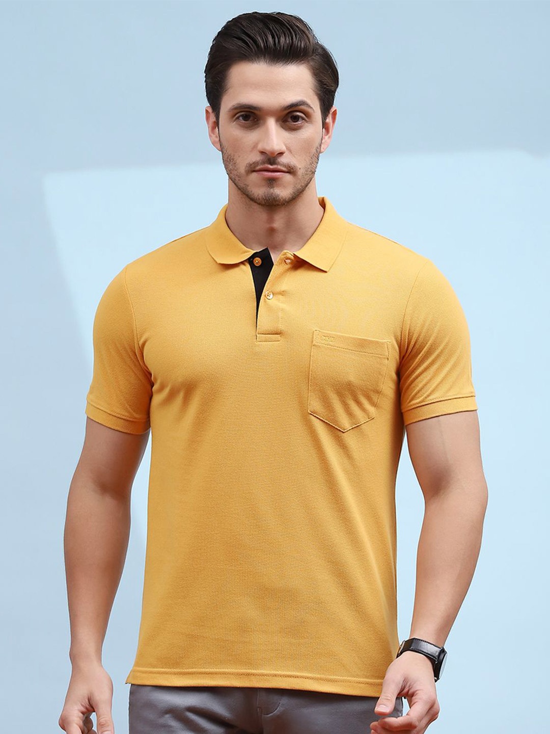 

Cloak & Decker by Monte Carlo Men Polo Collar Pockets T-shirt, Mustard