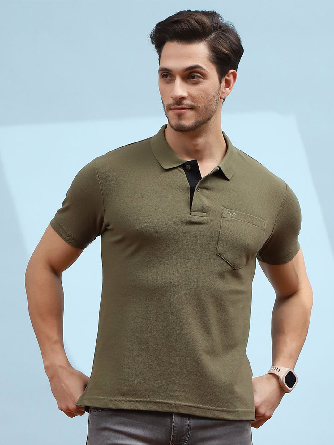 

Cloak & Decker by Monte Carlo Men Solid Polo Collar Pockets T-shirt, Olive
